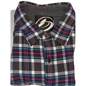 Kirra Men's Heavyweight Plaid Flannel Shirt XXL‎  Cotton Chest Pockets Red Gray